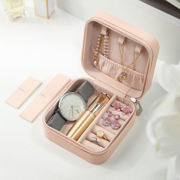 Compact Travel Leather Jewelry Organizer Box – Portable Pocket-sized Case With Zipper Closure For Rings, Earrings, Necklaces & Accessories – Ideal For Women – Random Color