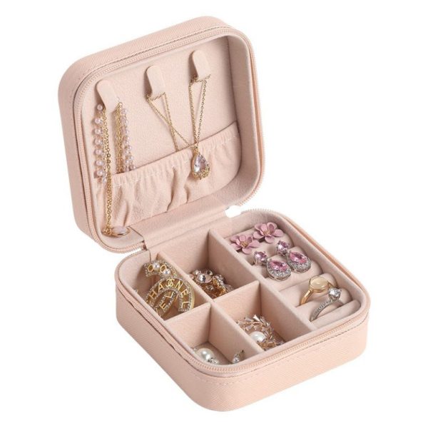 Compact Travel Leather Jewelry Organizer Box – Portable Pocket-sized Case With Zipper Closure For Rings, Earrings, Necklaces & Accessories – Ideal For Women – Random Color